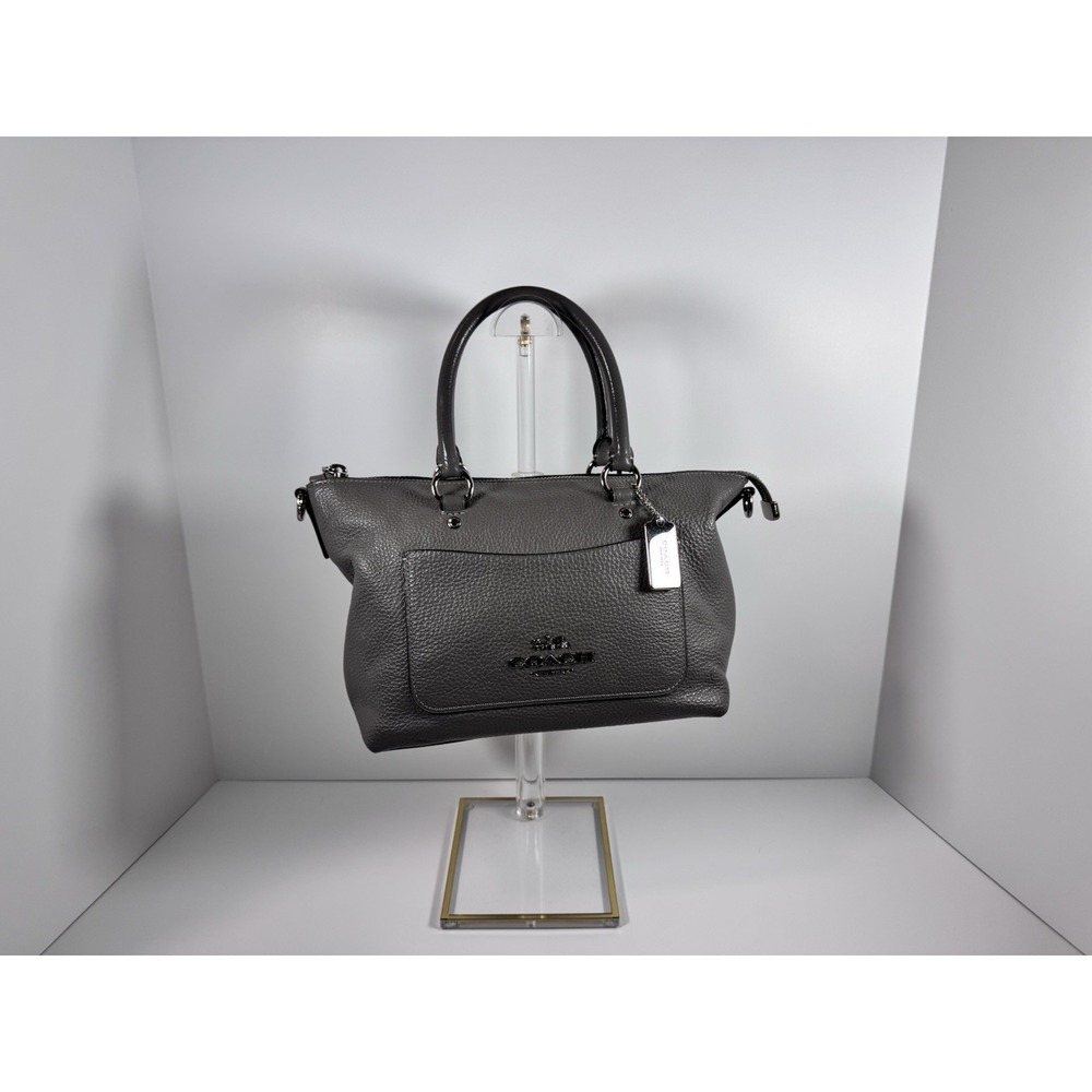 Coach Handbag F31466 Gray Leather Silver Hardware With Handles And Strap